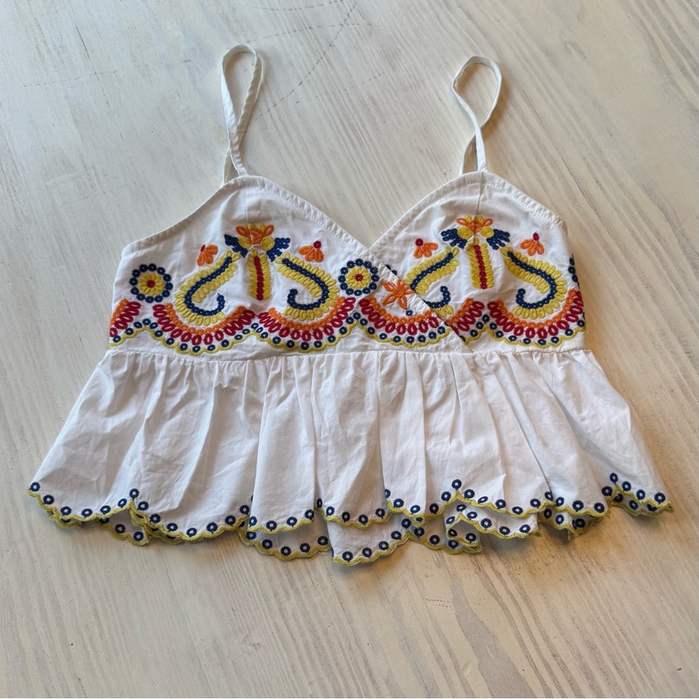 Tularosa XS Florence Crop Top in Marshmallow - Embroidered Festival Shirt